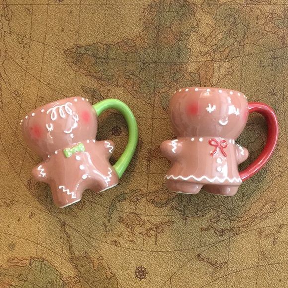 Other - Gingerbread Man Mugs with Green and Red Handles (set of two ) NWOT